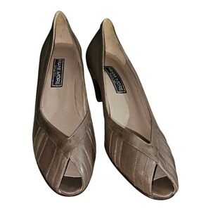 Frank More Vintage Italy Pleated Leather Peep-Toe Heels - 8